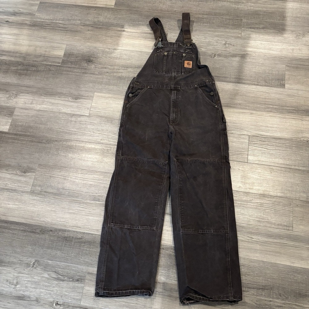 Vintage Faded Carhartt Sandstone DoubleKnee Overalls "Dark Brown" R06 DKB 34x32